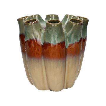 Keramikvase WIKTORIA mit 8 Öffnungen, grün-braun-taupe, 19cm, Ø19cm