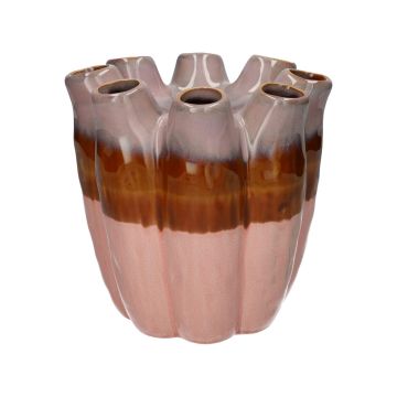 Keramikvase WIKTORIA mit 8 Öffnungen, lila-braun-rosa, 19cm, Ø19cm