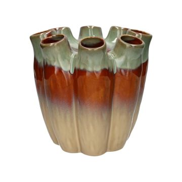 Keramikvase WIKTORIA mit 8 Öffnungen, grün-braun-taupe, 24cm, Ø24cm