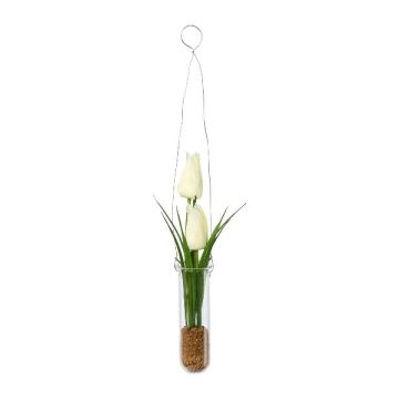 Kunst Tulpen Gesteck FRUKE in Hängevase, weiß, 35cm