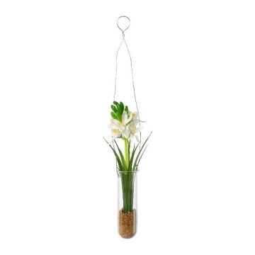 Kunst Hyazinthen Gesteck FRUKE in Hängevase, creme, 35cm