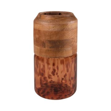 Blumenvase RUSSELL mit Mangoholz, Glas, Leopardenmuster, braun-klar, 33,5cm, Ø18cm