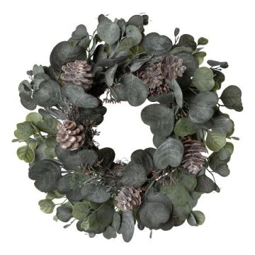 Künstlicher Kranz Eukalyptus RINPO, Zapfen, grau-grün, Ø35cm
