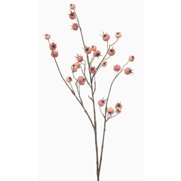 Deko Zweig Kartoffelrose FRAVON mit Hagebutten, pfirsich-rosa, 100cm