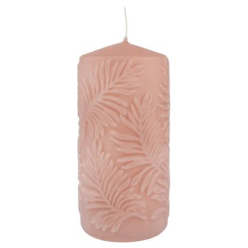 Stumpenkerze MATHIEU mit Palmblatt Motiv, rosa, 15cm, Ø7cm, 63h