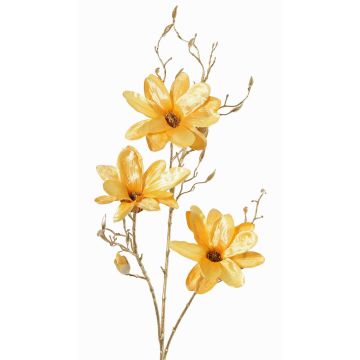Künstlicher Samt Magnolienzweig LEAFY, gelb-gold, 115cm