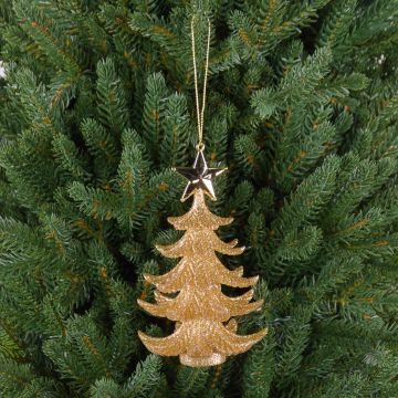 Tannenbaum Hänger RION mit Stern, Acryl, Glitzer, gold, 12cm, Ø9cm