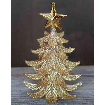 Tannenbaum Hänger RION mit Stern, Acryl, Glitzer, gold, 12cm, Ø9cm