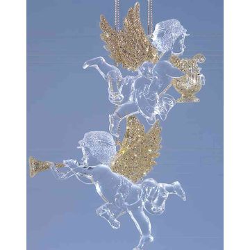 Acryl Dekohänger Engel LINDY, 2 Stück, Harfe, Lyra, Glitzer, gold, 9x10cm