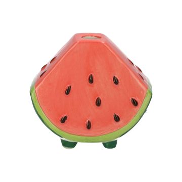 Einzelblumenvase Wassermelonenstück TILLAS aus Keramik, mit Füßen, rot-grün-braun, 10x6x8,7cm