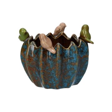 Runder Blumentopf TARINO aus Keramik, mit 3D Vögeln, blau-braun-grün-beige, 11cm, Ø13,8cm Runder Blumentopf TARINO aus Keramik, mit 3D Vögeln, blau-braun-grün-beige, 11cm, Ø13,8cm