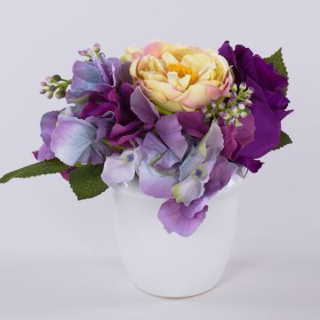 Rose Hortensie Gesteck künstlich FELINE Keramiktopf, lila, 17cm, Ø18cm Rose Hortensie Gesteck künstlich FELINE Keramiktopf, lila, 17cm, Ø18cm