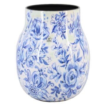 Pflanzvase Metall TERON mit Blumen Zwiebelmuster, blau-weiß, 18,5cm, Ø14,4cm Pflanzvase Metall TERON mit Blumen Zwiebelmuster, blau-weiß, 18,5cm, Ø14,4cm