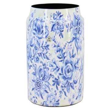 Pflanzvase Metall TERON mit Blumen Zwiebelmuster, blau-weiß, 23cm, Ø15cm