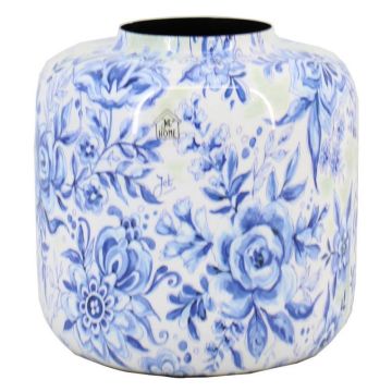 Pflanzvase Metall TERON mit Blumen Zwiebelmuster, blau-weiß, 20cm, Ø20cm