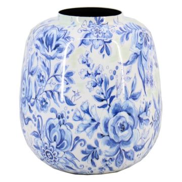 Pflanzvase Metall TERON mit Blumen Zwiebelmuster, blau-weiß, 25cm, Ø23cm