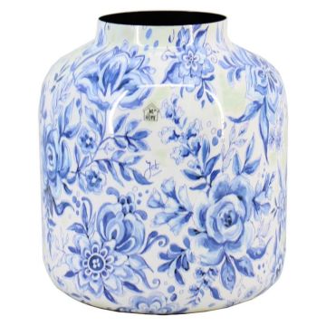 Pflanzvase Metall TERON mit Blumen Zwiebelmuster, blau-weiß, 29cm, Ø26cm