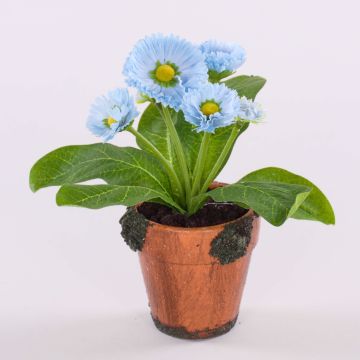 Künstliche Gänseblümchen MORGANA, Terracottatopf, hellblau, 15cm, Ø2-4cm