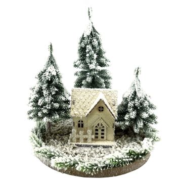 Deko Lichthaus SEWARD, Schneelandschaft, Tannenbäume, LEDs, weiß-grün, 25cm, Ø25cm Deko Lichthaus SEWARD, Schneelandschaft, Tannenbäume, LEDs, weiß-grün, 25cm, Ø25cm
