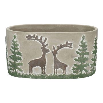 Ovale Pflanzschale MILKE aus Beton, winterliches Rentiermotiv, grau-grün, 19,8x10,8x9,8cm Ovale Pflanzschale MILKE aus Beton, winterliches Rentiermotiv, grau-grün, 19,8x10,8x9,8cm