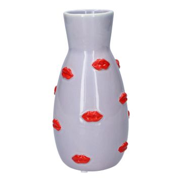 Blumenvase ADELIA mit Lippen Motiv, Keramik, flieder-rot, 18cm, Ø9,6cm