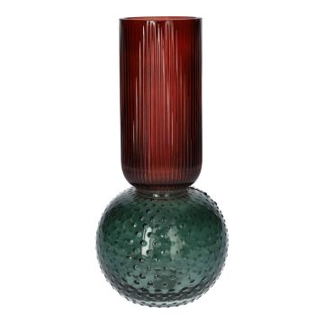 Dekovase Glas FRODO mit Rillen Punkten, blau-rot-klar, 20cm, Ø9,5cm