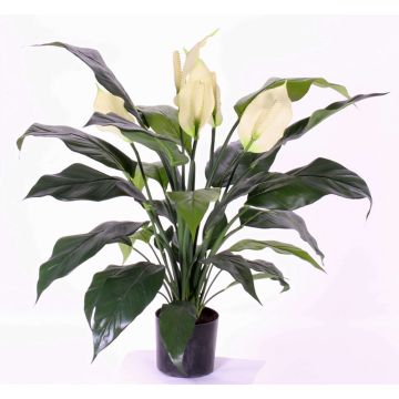 Künstliches Einblatt ABBY mit Blüten, weiß, 75cm