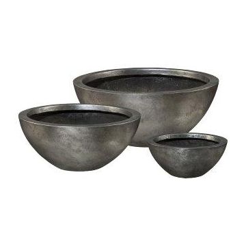 Runde Blumenschale NARUKO, u.a. für Podest Säule, 3 Stück, Fiberglas, silber, 30x13cm 46x20cm, 55x23,5cm Runde Blumenschale NARUKO, u.a. für Podest Säule, 3 Stück, Fiberglas, silber, 30x13cm 46x20cm, 55x23,5cm