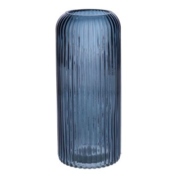 Glasvase ALBURGIS mit Rillen, blau-klar, 20cm, Ø8,7cm Glasvase ALBURGIS mit Rillen, blau-klar, 20cm, Ø8,7cm