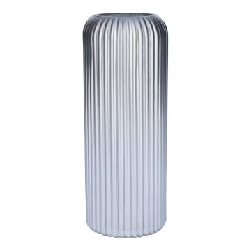 Glasvase ALBURGIS mit Rillen, silber-metallic, 25cm, Ø10cm