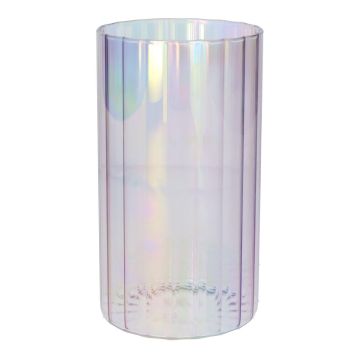 Deko Vase BLANDINA, Glas, Rillen, lila-irisierend-transparent, 18cm, Ø10cm Deko Vase BLANDINA, Glas, Rillen, lila-irisierend-transparent, 18cm, Ø10cm