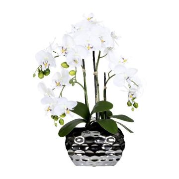 Plastikblume Phalaenopsis Orchidee SINKA im Dekotopf silber, weiß, 55cm