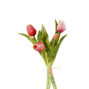 Kunstblumen Tulpen Strauß LEANA, pink-rosa-weiß, 30cm, Ø20cm