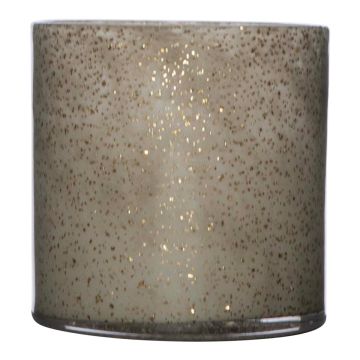 Glas Zylinder für Kerzen SANYA EARTH, gesprenkelt, grau-gold, 12cm, Ø12cm