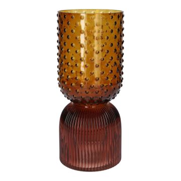 Dekovase Glas ELEANORA mit Rillen Punkten, braun-amber-klar, 20cm, Ø8cm