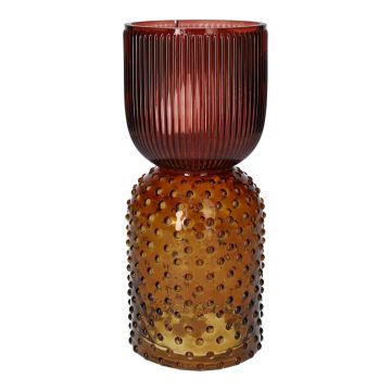 Dekovase Glas ELEANORA mit Rillen Punkten, amber-rot-klar, 20cm, Ø8cm