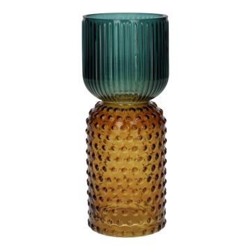 Dekovase Glas ELEANORA mit Rillen Punkten, amber-blau-klar, 20cm, Ø8cm