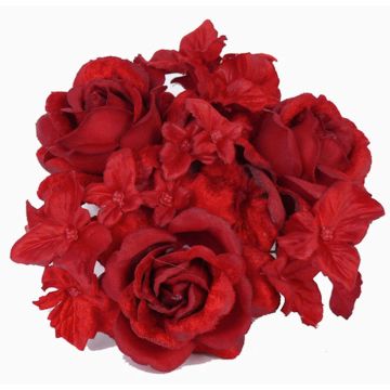 Künstlicher Kerzenkranz INGA, Rose, Hortensie, rot, Ø10cm Künstlicher Kerzenkranz INGA, Rose, Hortensie, rot, Ø10cm