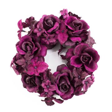 Künstlicher Kerzenkranz INGA, Rose, Hortensie, violett, Ø15cm Künstlicher Kerzenkranz INGA, Rose, Hortensie, violett, Ø15cm