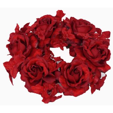 Künstlicher Kerzenkranz INGA, Rose, Hortensie, rot, Ø15cm Künstlicher Kerzenkranz INGA, Rose, Hortensie, rot, Ø15cm