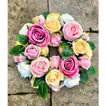 Künstlicher Blumenkranz Rosen WOPUNY, bunt, Ø55cm Künstlicher Blumenkranz Rosen WOPUNY, bunt, Ø55cm