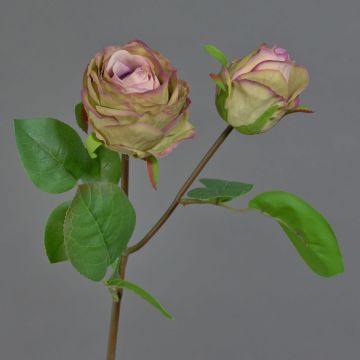 Künstliche Blume Rose RENATUS, violett-rosa-grün, 45cm, Ø6-8cm