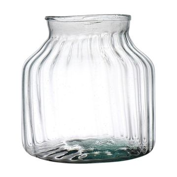 Glaswindlicht QUINN EARTH mit Rillen, recycelt, klar-grün, 20cm, Ø21cm