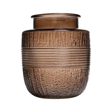 Deko Glasvase MARISELA mit Zierborte, braun-klar, 18cm, Ø15,5cm