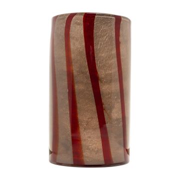 Zylinder Glas Blumenvase ELISEO, Linienmuster, braun-orange-klar, 25cm, Ø14cm