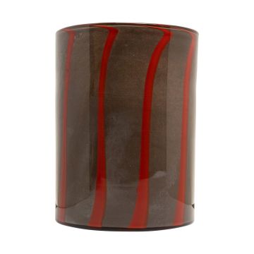 Zylinder Glas Blumenvase ELISEO, Linienmuster, braun-orange-klar, 25cm, Ø19cm