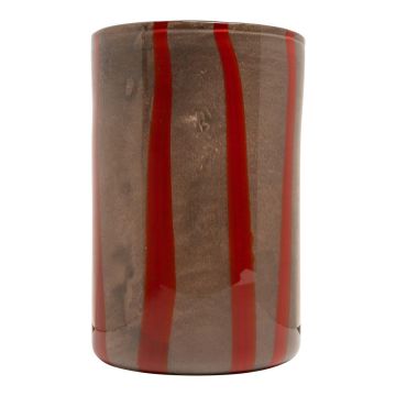 Zylinder Glas Blumenvase ELISEO, Linienmuster, braun-orange-klar, 30cm, Ø19cm