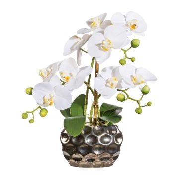 Deko Blume Phalaenopsis Orchidee BRULFEN, Dekovase silber, weiß, 30cm
