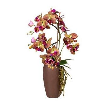 Kunst Orchidee Korkenzieherweide Gesteck RASTIA, Keramikvase, Wurzeln, pink-grün, 70cm