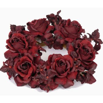 Künstlicher Kerzenkranz INGA, Rose, Hortensie, dunkelrot, Ø15cm Künstlicher Kerzenkranz INGA, Rose, Hortensie, dunkelrot, Ø15cm